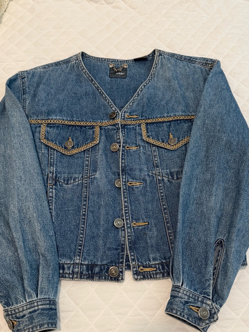 Vintage LizWear  Blue Denim Cropped Jacket with Decorative Trim
